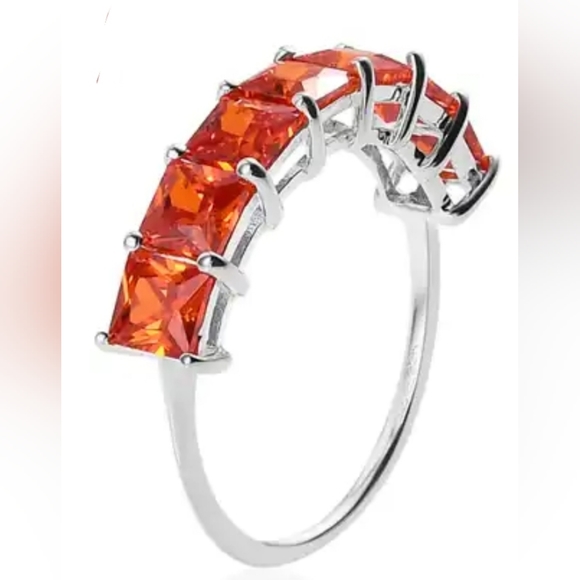 Orange Diamond 7 Stone Ring in Sterling Silver 4.00 ctw - Picture 3 of 15